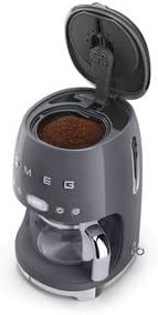Smeg 50's Retro Style Aesthetic Drip Coffee Machine with 10 Cup Glass Carafe, Auto Start Feature, Keep Warm Plate, and Two Coffee Strength Settings (Grey)