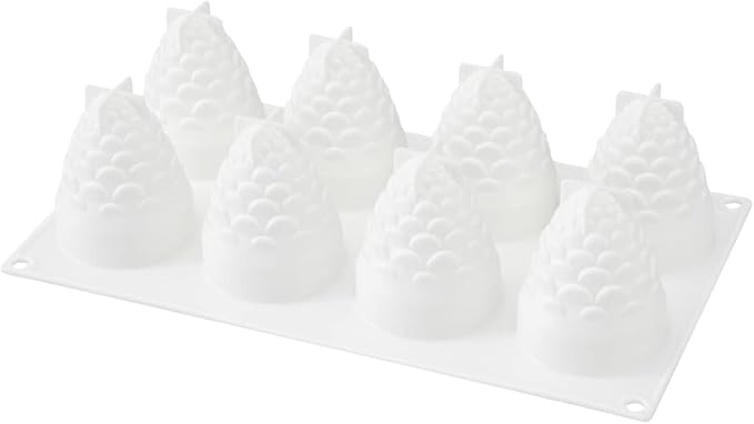 Pastry Tek 8 Cavities Pineapple Mold, 1 Oven-Ready Pineapple Jello Mold - Flexible, Freezable, White Silicone Tropical Fondant Mold, Easy Release, For Baking - Restaurantware