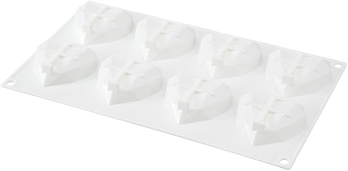 Pastry Tek 8 Cavities Diamond Heart Molds, 10 Oven-Ready Geometric Heart Molds - Flexible, Freezable, White Silicone Heart Baking Molds, Easy Release, For Baking - Restaurantware