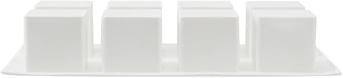 Pastry Tek 8 Cavities Square Cupcake Pans, 10 Oven-Ready Square Molds - Flexible, Freezable, White Silicone Petit Four Molds, Easy Release, For Baking - Restaurantware