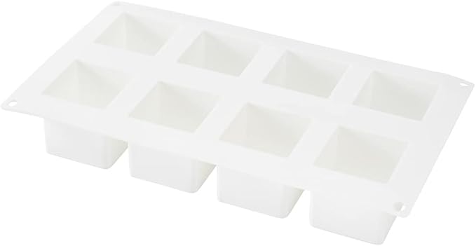 Pastry Tek 8 Cavities Square Cupcake Pans, 10 Oven-Ready Square Molds - Flexible, Freezable, White Silicone Petit Four Molds, Easy Release, For Baking - Restaurantware