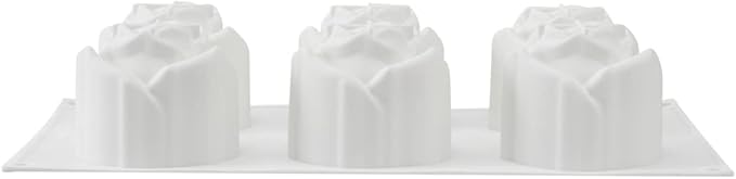Pastry Tek 6 Cavities Rose Baking Molds, 10 Oven-Ready 3D Rose Molds - Flexible, Freezable, White Silicone Chocolate Molds, Easy Release, For Making Candies or Chocolates - Restaurantware