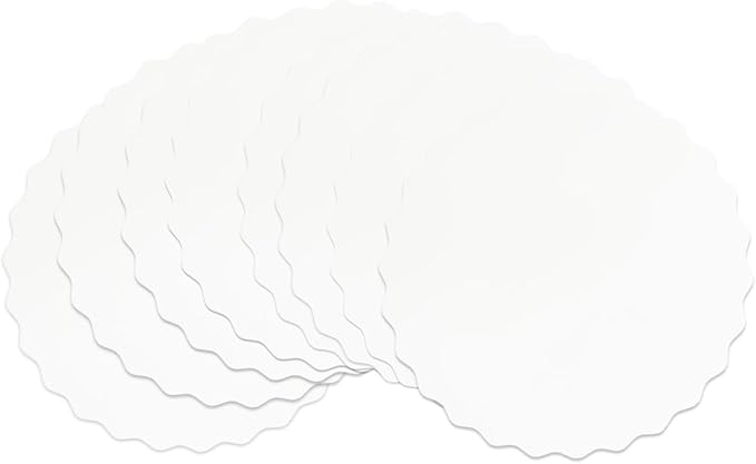 qiqee 10 Inch White Wave Cake Boards Round 50-Packs Circles Rounds Base Food-Grade Cardboard Wave Cake Plate（Thinner But Stronger）