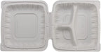TIYA Clamshell Food Containers - White Bulk 150 Pack, 8x8 in - 3-Compartment To-Go Containers - Microwavable Plastic with Hinged Lid - Great for Meal Prep - BPA-Free