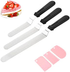 Frosting Spatula, Icing Spatula Set - 6", 8", 10" Stainless Steel Offset Cake Spatulas with Non-Slip Handle & 3 Cake Scrapers, Angled Baking & Frosting Decorating Tools