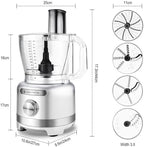 Homtone 16 Cup Food Processor Large, 9 Functions 7 Blades 3 Speeds for Shredding, Slicing, Making French Fries, Chopping Meat, Kneading Dough & Emulsifying, 600W, Red