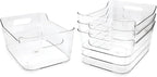Isaac Jacobs 4-Pack Small Clear Storage Bins (9.4” x 6.7” x 4.1”) w/Handles, Plastic Box Set, Home, Office, Fridge, Freezer, Kitchen, Pantry Organization Container, BPA-Free/Food Safe (Small, 4-Pack)