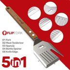 Boss - 5 in 1 Grill Spatula with Knife, Fork, Bottle Opener and Turner BBQ Tools. All in One Grill Accessories Set for Outdoor Grills. 18 inch Grilling Accessories BBQ Set
