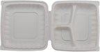 TIYA Clamshell Food Containers - 3-Compartment To-Go Containers - Microwavable Plastic with Hinged Lid - Great for Meal Prep (Bulk 150 Pack, White, 9x9 in) - BPA-Free
