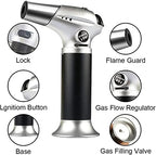 Blow Torch, Home-Grade Kitchen Cooking Torch with Lock Adjustable Flame Refillable Mini Blow Torch Lighter for BBQ, Baking, Brulee Creme,Light Cooking Tasks,DIY Soldering (Butane Gas Excluded)