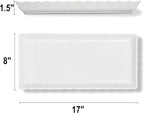 KAQAHIDO 17" x 8" x 1.5" White Serving Tray Set, Wave Edge Melamine Platters for Cookie, Appetizer, Charcuterie, Snack, Dessert, Party Food Display, Stackable, Set of 2