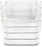 Isaac Jacobs 4-Pack Small Clear Storage Bins (9.4” x 6.7” x 4.1”) w/Handles, Plastic Box Set, Home, Office, Fridge, Freezer, Kitchen, Pantry Organization Container, BPA-Free/Food Safe (Small, 4-Pack)