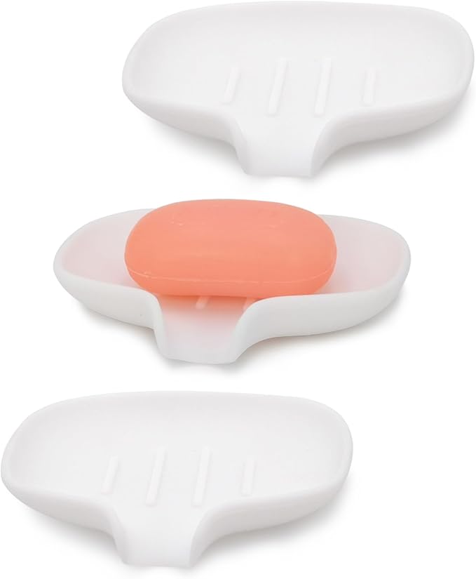 3 Pack Soap Bar Holder, AIMAIAIMAI Self Draining Soap Dish, Quick Drainage, Soap Dishes for Bathroom, Shower, Silicone Soap Tray for Kitchen, Dishwasher Safe (White)