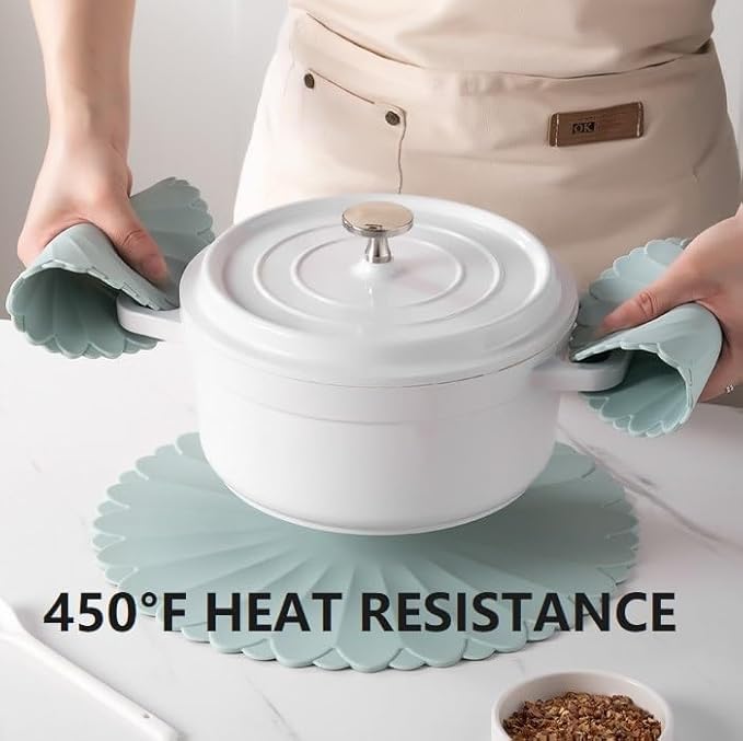 Heat-Resistant Silicone Trivet Mats, Non-Slip Hot Plate Holder for Kitchen Countertops & Dining Table, Reusable Pot Holder Pad with Secure Grip, Dishwasher Safe (Blue, Diameter: 30cm/11.81")