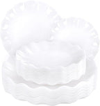 LIYH 24 Pcs White Plastic Plates Reusable - Unbreakable Party Plates, Microwave & Dishwasher Safe Camping Plate Sets Perfect for Parties, Birthday, Picnics, BPA Free (12Guests)