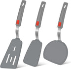 Beijiyi Silicone Spatula Turner Set of 3, 600°F Heat Resistant Nonstick Turner Spatulas for Kitchen Use, Large Flexible Silicone Cooking Utensils Rubber Spatula Set for Egg, Pancake, Fish (Gray)