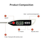 Wisebee Digital Meat Thermometer, Instant Read, ℃/℉ Switch, Long Stainless Steel Probe, Battery Powered, Food Thermometer for Cooking, Baking, Steak, Grilling and Frying (White)