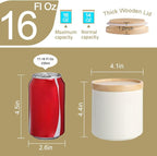 Sweejar Kitchen Canisters Ceramic Food Storage Jar, Stackable Containers with Airtight Seal Wooden Lid for Serving Ground Coffee, Tea, Sugar, Salt and More - 16 Fl Oz (White)