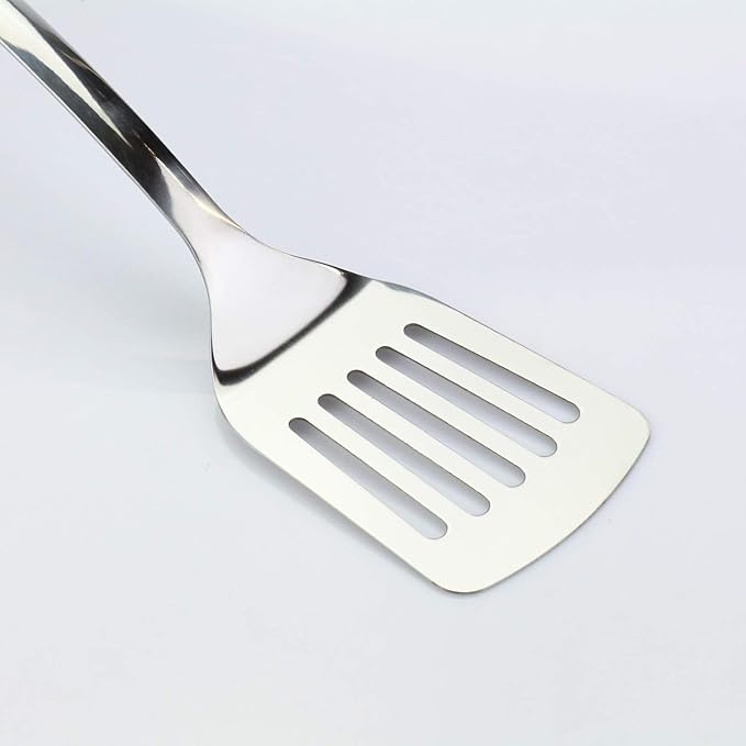 Stainless Steel Spatulas Set, 2 Pack Heavy Duty Solid & Slotted Turner, Metal Spatulas for Kitchen Use, High Heat Resistant Cooking Utensils for Fish Eggs Pancakes