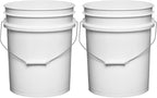House Naturals 5 Gallon Premium HPDE Plastic Bucket - Made in USA Food Grade Storage Container, BPA Free All Purpose Pail (2, White)