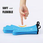 Kitchen Oven Gloves - Dual-Layer Heat Resistant Grilling Gloves, Silicone Oven Mitts with 5 Fingers, Waterproof Non-Slip Pot Holder for Barbecue, Cooking, Baking (XL-XXXL, Blue)