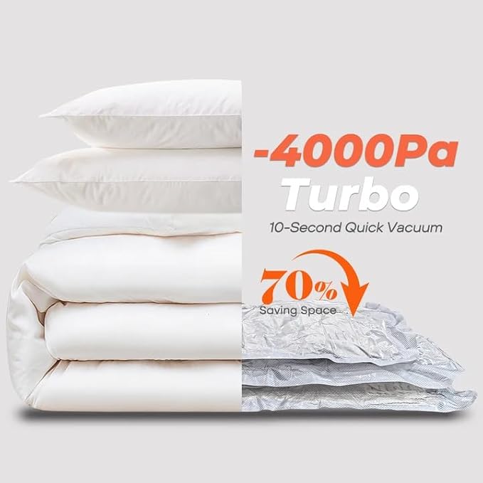Vacuum Seal Bags for Clothing Travel, 8 Pack 34" Vacuum Storage Bags with Wireless Charging Pump Compression Packing for Clothes Blanket Bedding Suitcase Luggage, Space Saver for Travel
