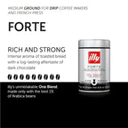 Illy Ground Drip Coffee - Forte Extra Bold Roast Coffee - Rich & Strong Flavor - 100% Arabica - Pre-Ground for Drip Pour Over - Pressurized Packaging Sealed for Freshness - 8.8oz (Pack of 6)