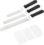 Icing Spatula, Cake Spatula, Frosting Spatula Set - 6", 8", 10" Stainless Steel Offset Spatulas with Non-Slip Handle & 3 Cake Scrapers, Angled Baking Decorating Tools