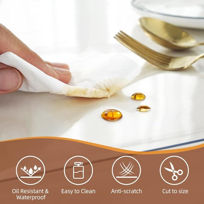 Warmstar Clear Table Cover Protector 43 x 87 Inch,1.5mm Thick Plastic Table Cover Rectangle,PVC Clear Table Protector,Desk Protector Mat for Kitchen, Dresser, Writing Desk，Dining Room Table