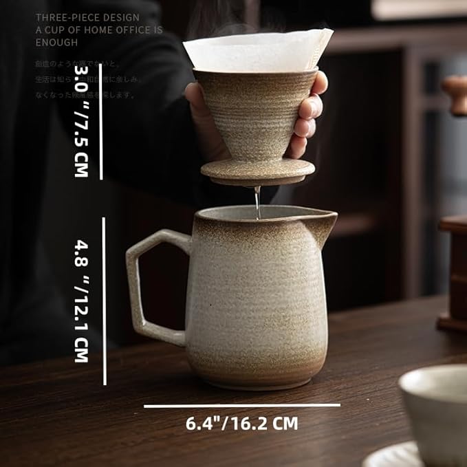 Pour Over Coffee Maker,Ceramic Coffee Maker With 100 pcs Paper Filter，16oz/480ml Pour Over Coffee Dripper (Retro gold)