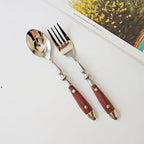 20-Piece Silverware Set Service for 4 with Two Rivets, Vintage Flatware Set, Stainless Steel Cutlery Set with Wood Grain Bakelite Handle,Dishwasher Safe, Light Brown Color