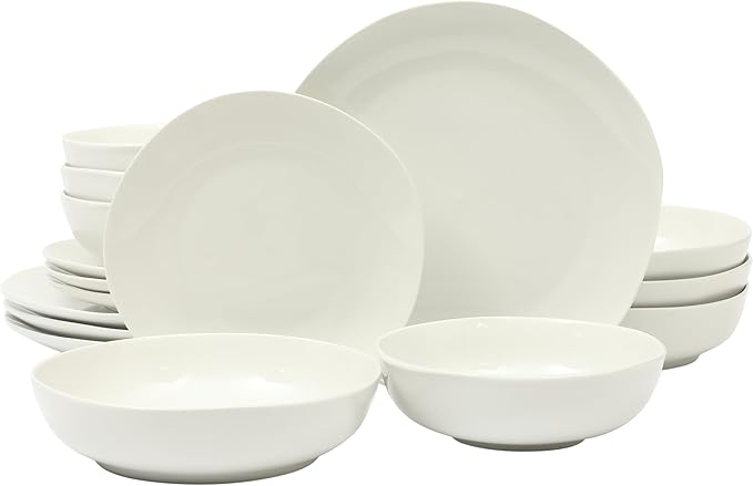 Gibson Home Lindendale 16 Piece Porcelain Ceramic Plates and Bowls Dishes Scratch and Chip Resistant Service for 4 Dinnerware Set - White