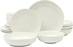 Gibson Home Lindendale 16 Piece Porcelain Ceramic Plates and Bowls Dishes Scratch and Chip Resistant Service for 4 Dinnerware Set - White