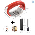 Angel's Peel Lounge Stainless Steel Garlic Press Rocker Set with Silicone Garlic Peeler & Cleaning Brush – Garlic Chopper, Mincer, Grater, Crusher – Easy for Crushed Cloves – Rust-Resistant, Red