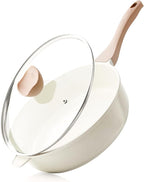 Kordisen Nonstick Ceramic Deep Frying Pan, 11 Inch Non Toxic Skillet with Lid, Healthy Jumbo Cooker, Saute Pan for Cooking, Induction Cookware, PFOA & PFAS Free (Cream)