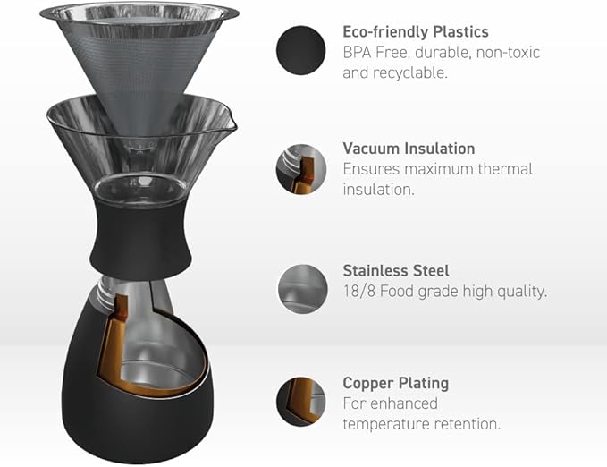 asobu Insulated Pour Over Coffee Maker (32 oz.) Double-Wall Vacuum, Stainless-Steel Filter and Take on the Go Carafe (Burgundy)