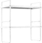 VEVOR Adjustable Kitchen Cabinet Shelf Organizer, Expandable 2 Tier Cabinet Shelf, Stackable Countertop Organizers and Storage Risers, Pantry for Kitchen Bathroom Office, White