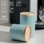 Sweejar Kitchen Canisters Ceramic Food Storage Jar, Stackable Containers with Airtight Seal Wooden Lid for Serving Ground Coffee, Tea, Sugar, Salt and More - 28 Fl Oz (Dark Turquoise)