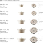 Vermicular Oven Pot | Non-Toxic Enameled Cast Iron Pot | 26cm Shallow (3.9 Qt) | Oven-safe | Induction-compatible | Dutch Oven | Made in Japan | Serves 3-4 | Pearl Pink