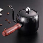 STOBOK 1Pc Japanese Style Gooseneck Coffee Kettle, 500ml Stainless Steel Drip Pot with Wooden Handle for Home, Office, Coffee Shop, Black