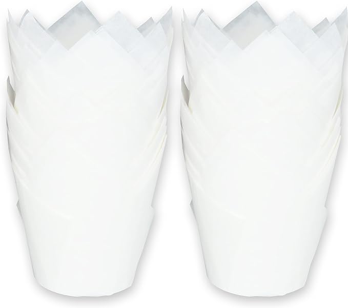 Large size White Tulip Baking Cups 2-1/4"(Base diameter) x 4"(Wall height) Greaseproof paper baking cupcake Muffin liners, Case of 130 pcs
