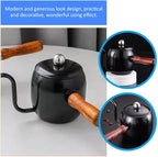 STOBOK 1Pc Japanese Style Gooseneck Coffee Kettle, 500ml Stainless Steel Drip Pot with Wooden Handle for Home, Office, Coffee Shop, Black