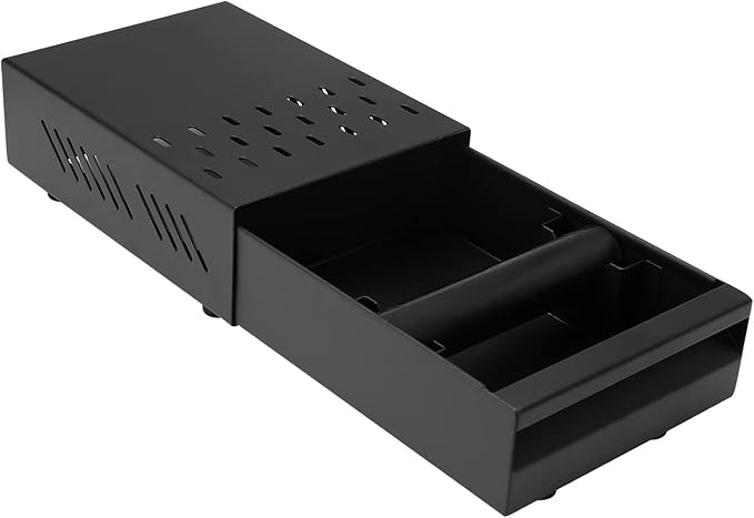 Espresso Knock Box Drawer, Stainless Steel Coffee Ground Container with Removable Rubber Knocking Bar, 9.84 x 7.08 x 3.34 inch (Black)