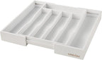 Expandable Bamboo Kitchen Drawer Organizer for Cutlery and Utensils, Adjustable Bamboo Wood Cutlery Tray in Drawer for Flatware and Silverware in Kitchen, (White)