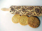 Rolling pin BLOSSOMS WALTZ. Wooden embossing rolling pin with Oriental flowers. Embossed cookies. Pottery. Birthday gift. Gift for mother