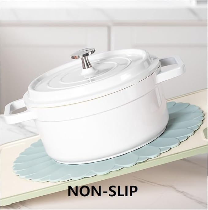 Heat-Resistant Silicone Trivet Mats, Non-Slip Hot Plate Holder for Kitchen Countertops & Dining Table, Reusable Pot Holder Pad with Secure Grip, Dishwasher Safe (Blue, Diameter: 18cm/7.09")