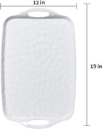 TP Serving Tray with Handles, Large Rectangle Melamine Serving Platter Set of 2, Pure White (19” x 12”)
