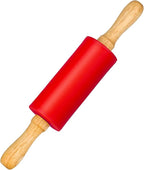 Mini Silicone Rolling Pin for Kids, Non-stick Surface Wood Handle, 9 Inch 1 Pack Red