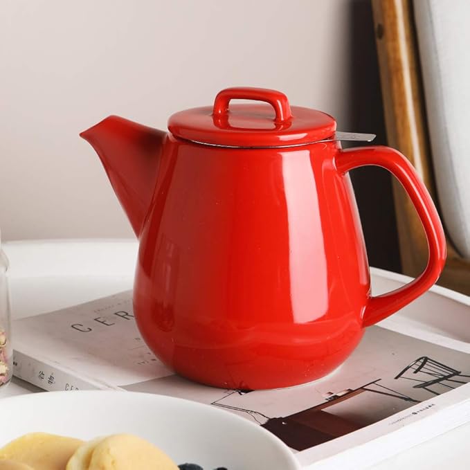 Sweejar 40oz Tea pot with Removable Stainless Steel Infuser,Dishwasher Safe Tea Pots for Loose Tea,Tea Pots with Infuser for Chrismas Women Gift (Red)