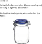Bormioli Rocco Fido Square Jaw with Blue Lid, 33-3/4-Ounce, 33.75 Ounce, Clear